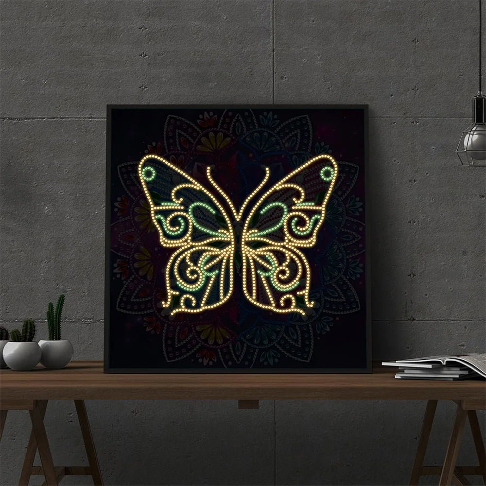 Butterfly Mandala Colored Luminous Special Shaped Diamond Painting