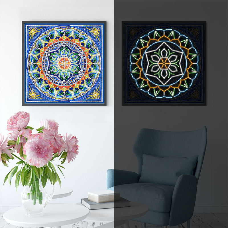 Square Mandala Colored Luminous Special Shaped Diamond Painting