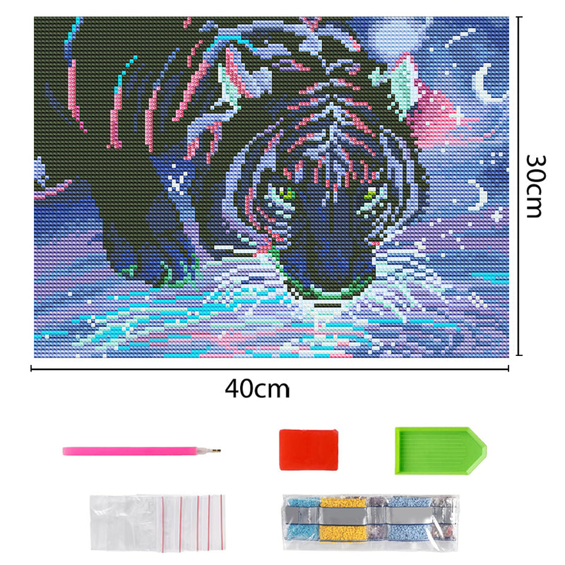 Tiger at Night Colored Luminous Crystal Rhinestone Diamond Painting