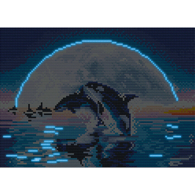 Dolphin and Moon Luminous Crystal Rhinestone Diamond Painting