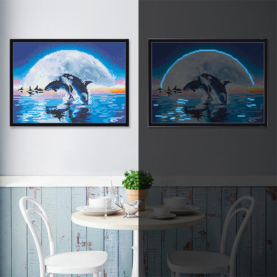 Dolphin and Moon Luminous Crystal Rhinestone Diamond Painting