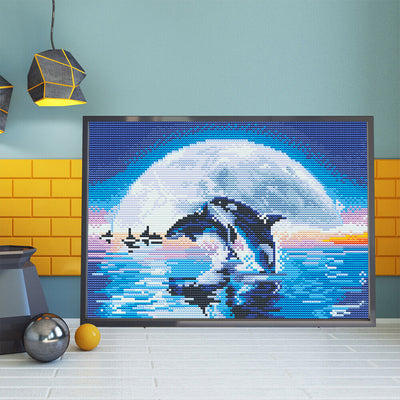 Dolphin and Moon Luminous Crystal Rhinestone Diamond Painting