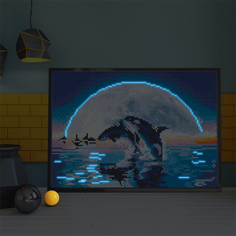 Dolphin and Moon Luminous Crystal Rhinestone Diamond Painting