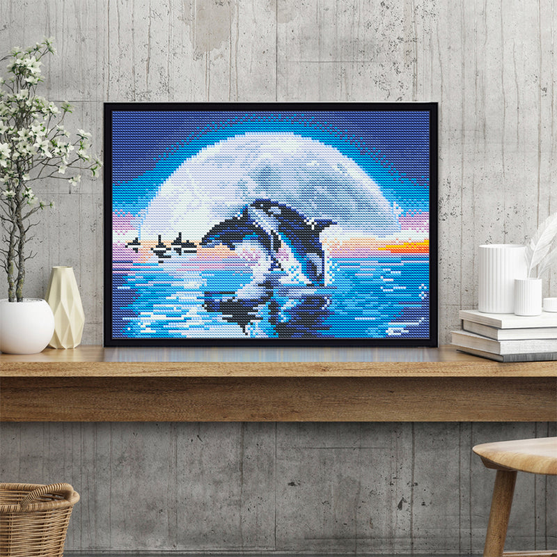 Dolphin and Moon Luminous Crystal Rhinestone Diamond Painting