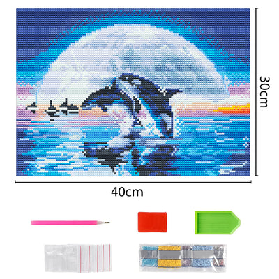 Dolphin and Moon Luminous Crystal Rhinestone Diamond Painting