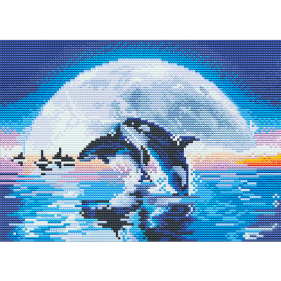 Dolphin and Moon Luminous Crystal Rhinestone Diamond Painting