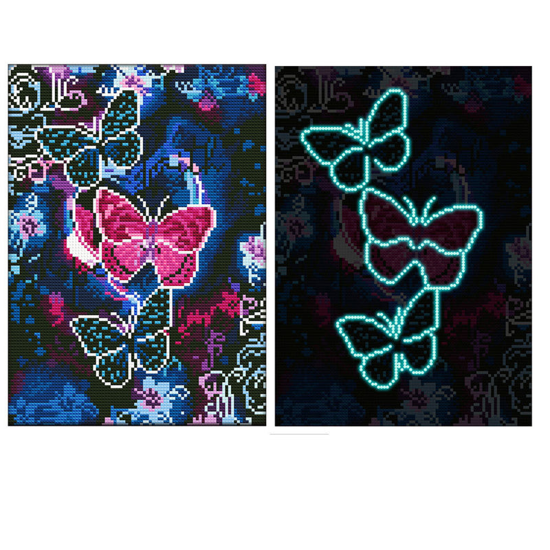 Blue and Red Butterfly Luminous Crystal Rhinestone Diamond Painting