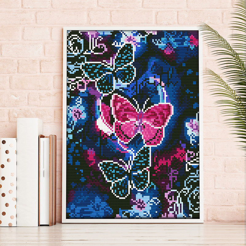 Blue and Red Butterfly Luminous Crystal Rhinestone Diamond Painting