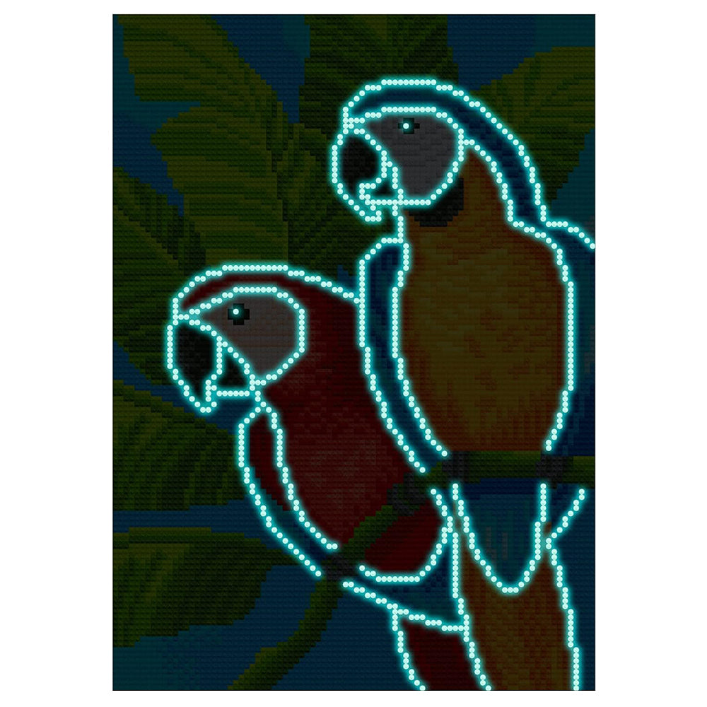Red and Orange Parrots Luminous Crystal Rhinestone Diamond Painting