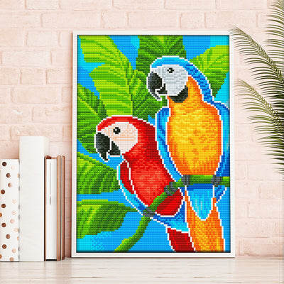 Red and Orange Parrots Luminous Crystal Rhinestone Diamond Painting