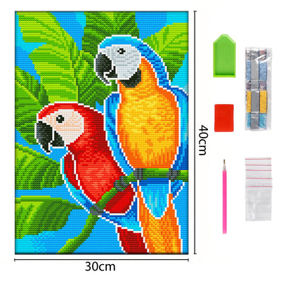 Red and Orange Parrots Luminous Crystal Rhinestone Diamond Painting