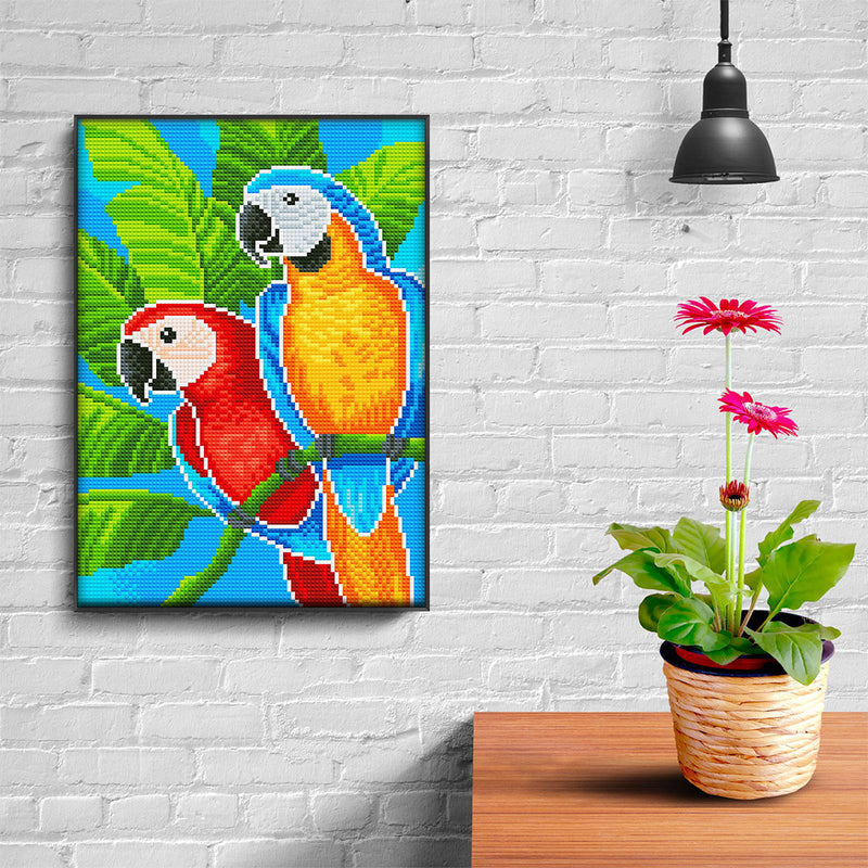 Red and Orange Parrots Luminous Crystal Rhinestone Diamond Painting