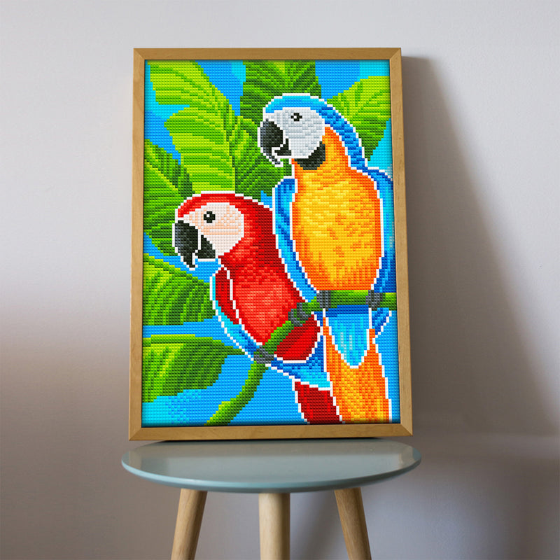 Red and Orange Parrots Luminous Crystal Rhinestone Diamond Painting