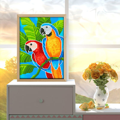 Red and Orange Parrots Luminous Crystal Rhinestone Diamond Painting