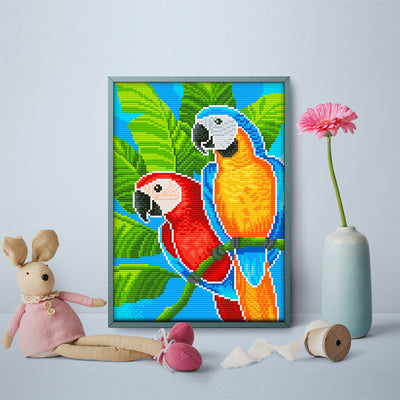 Red and Orange Parrots Luminous Crystal Rhinestone Diamond Painting