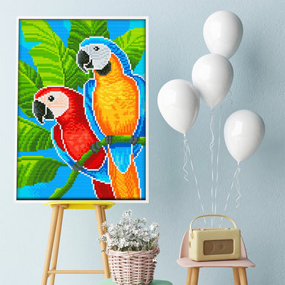 Red and Orange Parrots Luminous Crystal Rhinestone Diamond Painting