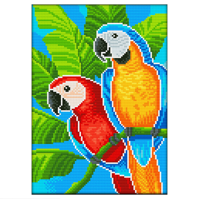 Red and Orange Parrots Luminous Crystal Rhinestone Diamond Painting