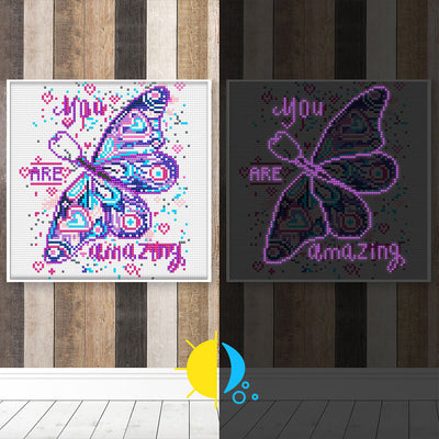 Purple Butterfly and Text Luminous Crystal Rhinestone Diamond Painting