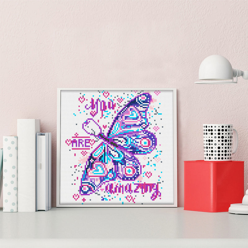 Purple Butterfly and Text Luminous Crystal Rhinestone Diamond Painting