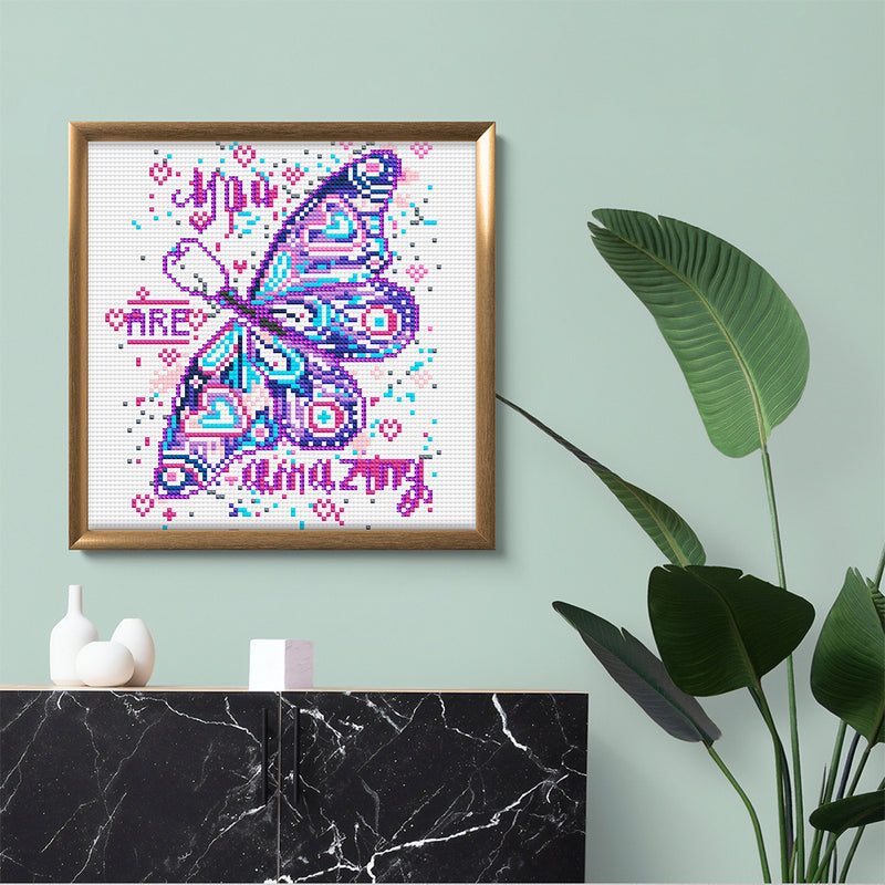 Purple Butterfly and Text Luminous Crystal Rhinestone Diamond Painting