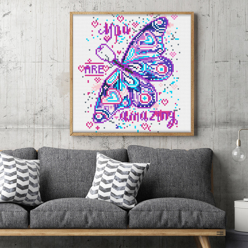 Purple Butterfly and Text Luminous Crystal Rhinestone Diamond Painting