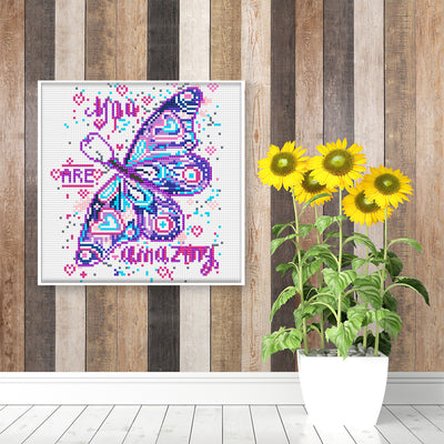 Purple Butterfly and Text Luminous Crystal Rhinestone Diamond Painting