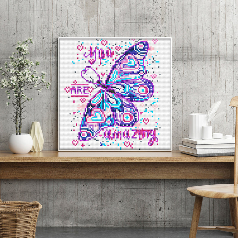 Purple Butterfly and Text Luminous Crystal Rhinestone Diamond Painting