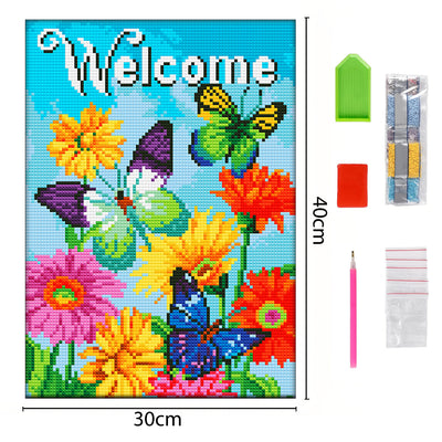 Butterfly and Flowers Luminous Crystal Rhinestone Diamond Painting