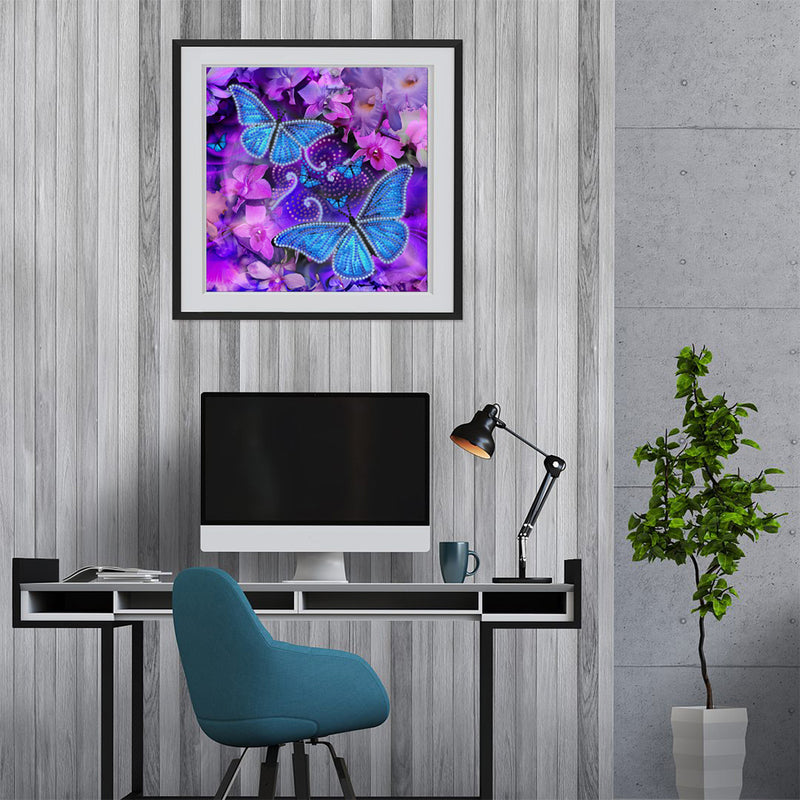 Blue Butterflies and Purple Flowers Luminous Crystal Rhinestone Diamond Painting