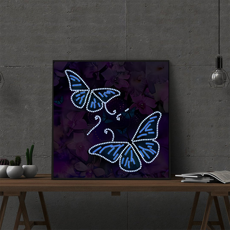 Blue Butterflies and Purple Flowers Luminous Crystal Rhinestone Diamond Painting