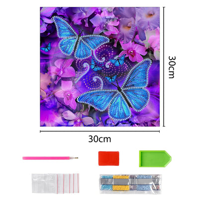 Blue Butterflies and Purple Flowers Luminous Crystal Rhinestone Diamond Painting