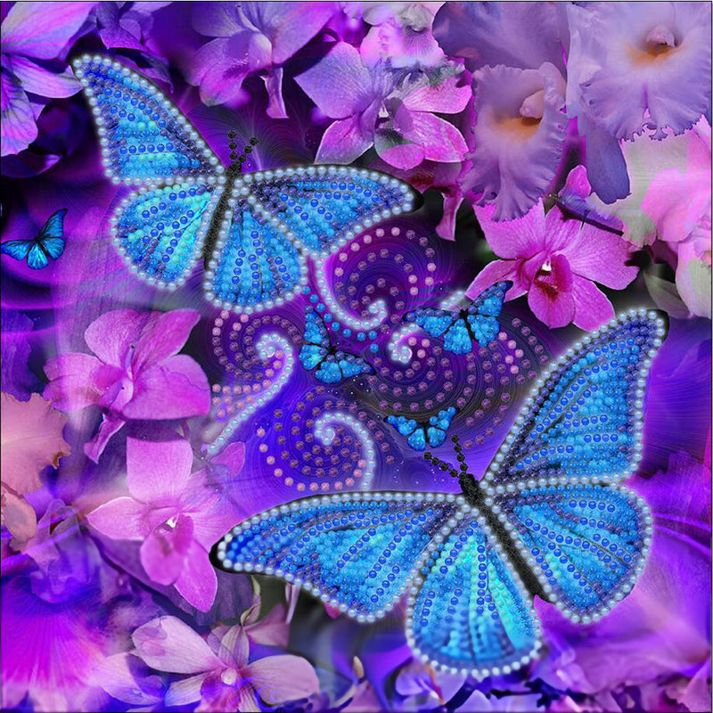 Blue Butterflies and Purple Flowers Luminous Crystal Rhinestone Diamond Painting