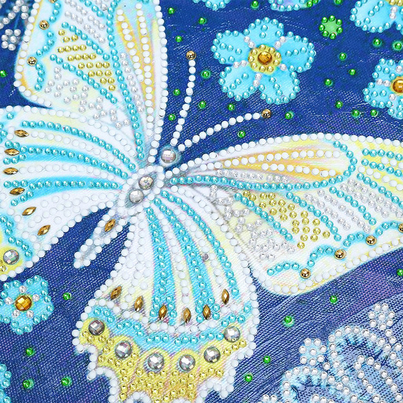 Blue Butterfly and Flowers Luminous Special Shaped Diamond Painting