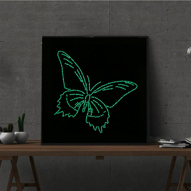 Blue Butterfly and Flowers Luminous Special Shaped Diamond Painting