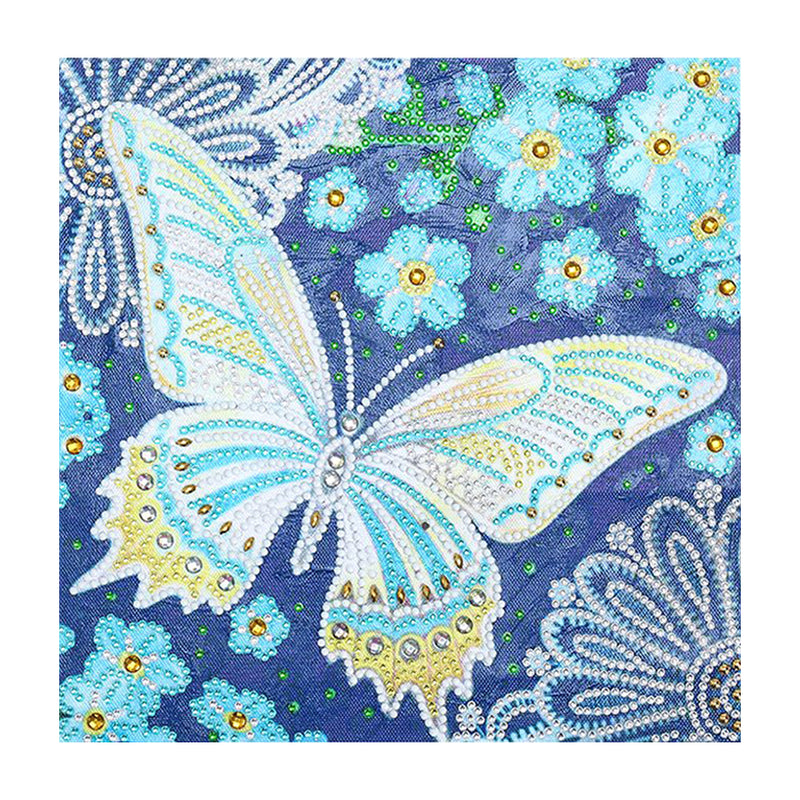 Blue Butterfly and Flowers Luminous Special Shaped Diamond Painting