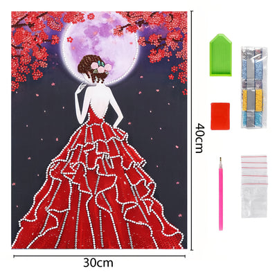 Woman in Red Dress Luminous Special Shaped Diamond Painting