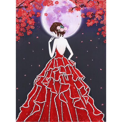 Woman in Red Dress Luminous Special Shaped Diamond Painting