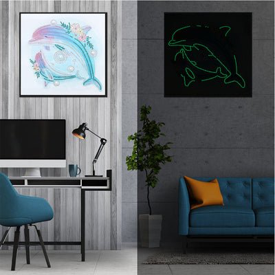 Dolphin Mom and Baby Luminous Special Shaped Diamond Painting