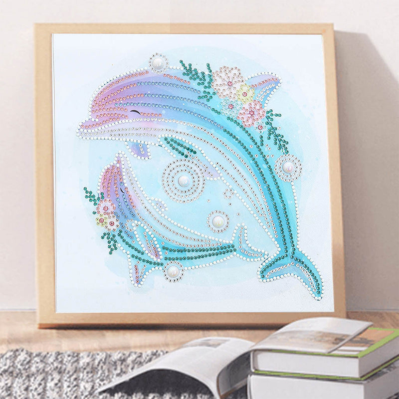 Dolphin Mom and Baby Luminous Special Shaped Diamond Painting