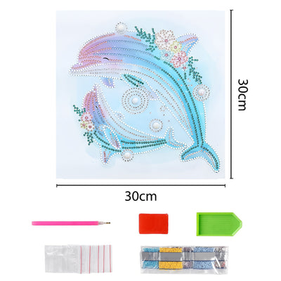 Dolphin Mom and Baby Luminous Special Shaped Diamond Painting