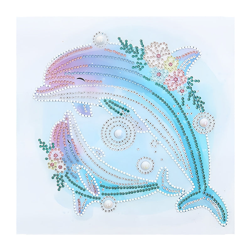 Dolphin Mom and Baby Luminous Special Shaped Diamond Painting