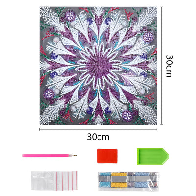 Purple and White Mandala Luminous Special Shaped Diamond Painting