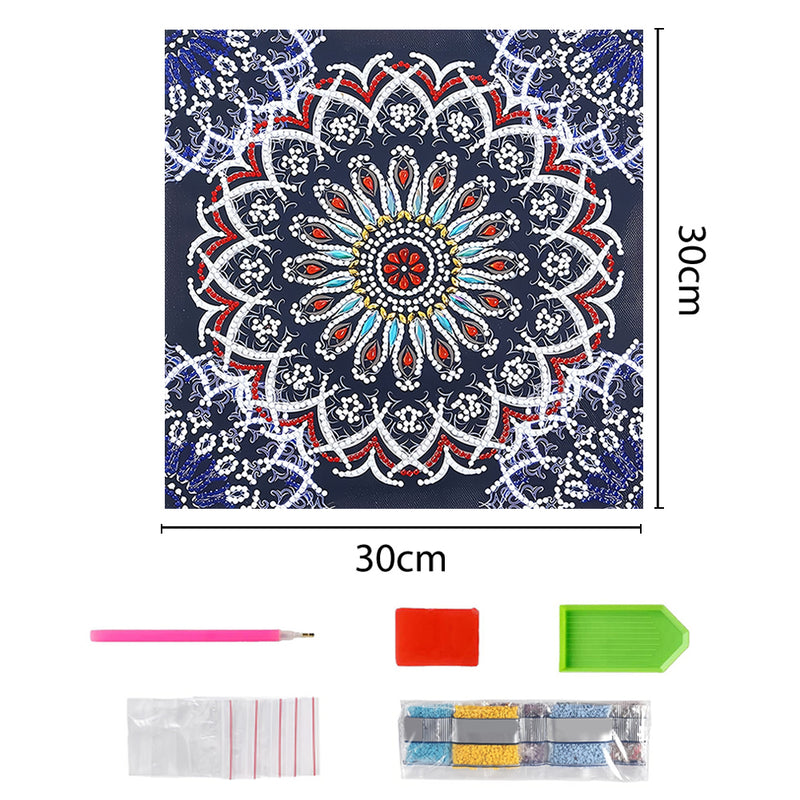 Red and Blue Lotus Mandala Luminous Special Shaped Diamond Painting