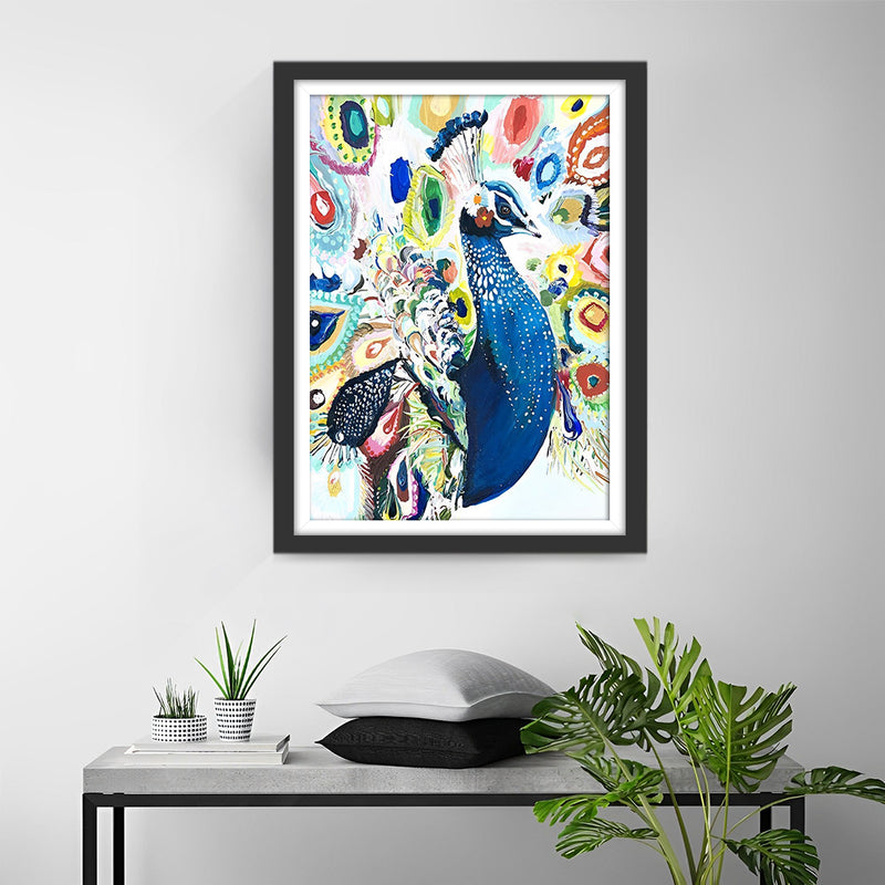 Blue Peacock with Colorful Tail Diamond Painting