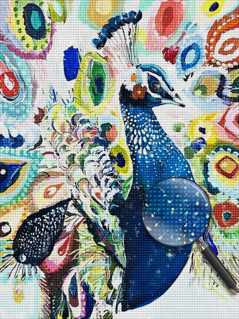 Blue Peacock with Colorful Tail Diamond Painting