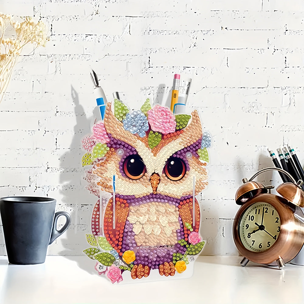 Owl with Flowers Diamond Painting Pen Holder