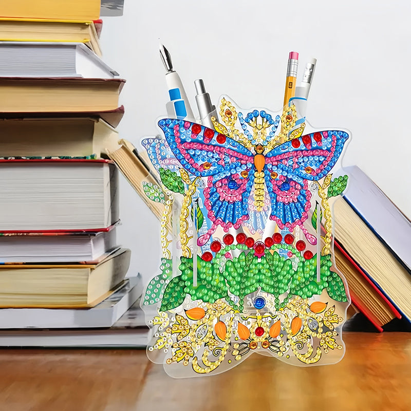 Butterfly and Leaves Diamond Painting Pen Holder