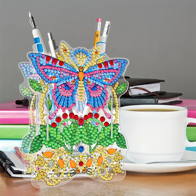 Butterfly and Leaves Diamond Painting Pen Holder