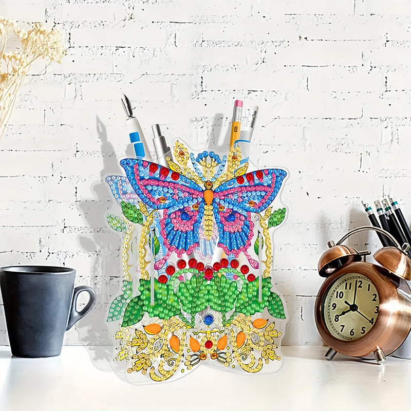 Butterfly and Leaves Diamond Painting Pen Holder