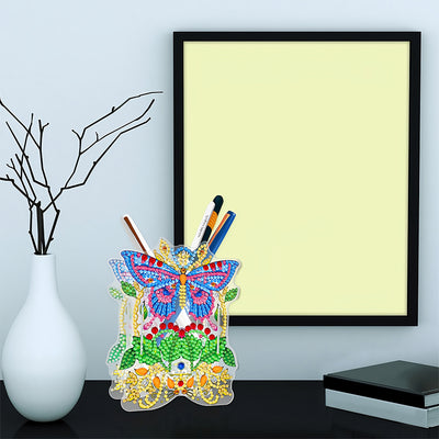 Butterfly and Leaves Diamond Painting Pen Holder